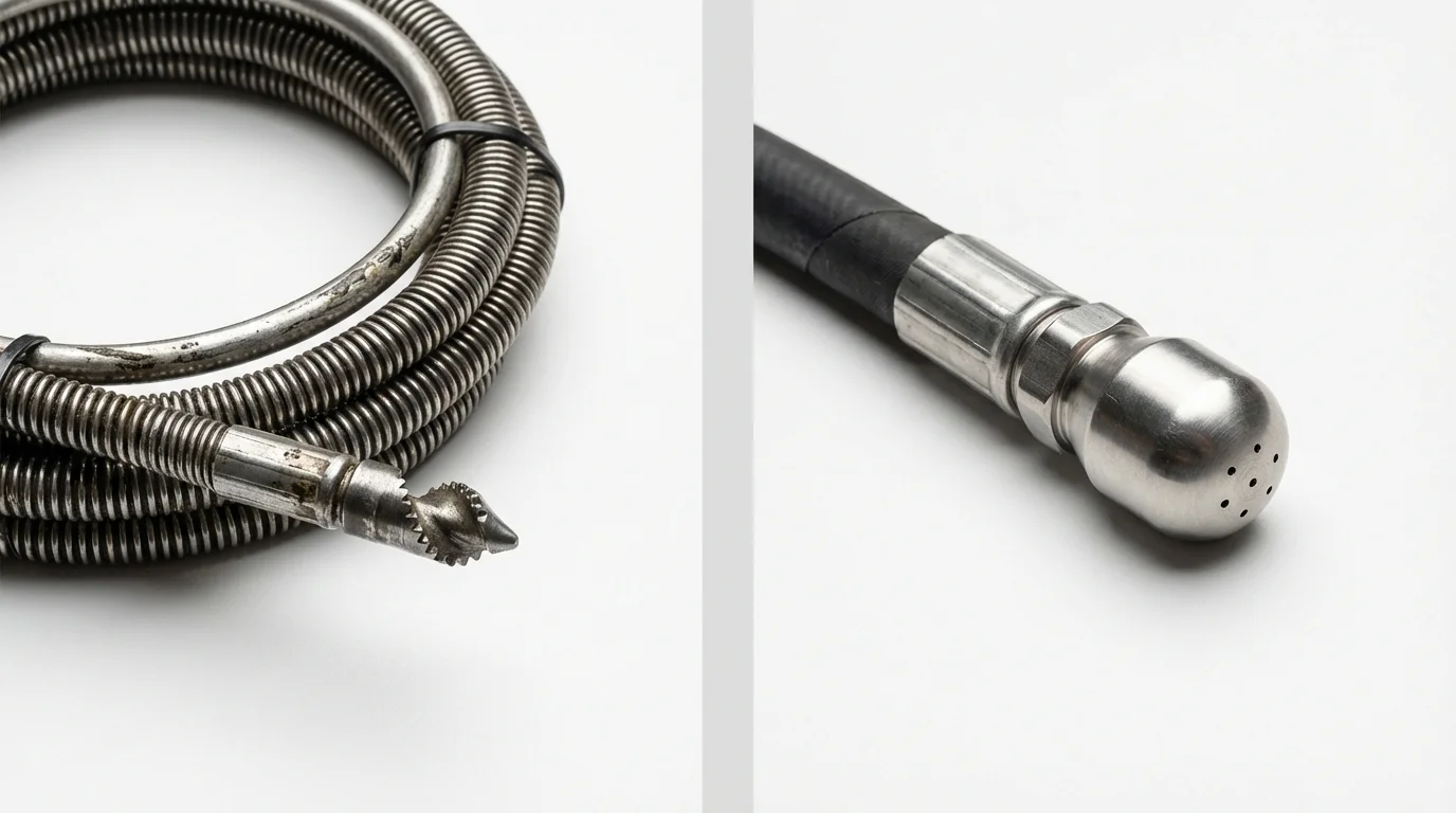 Drain snake cable and hydro jetting nozzle used for drain cleaning in Georgetown, CO