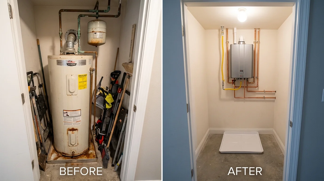 Tank water heater versus wall-mounted tankless unit comparison for Georgetown, CO homeowners