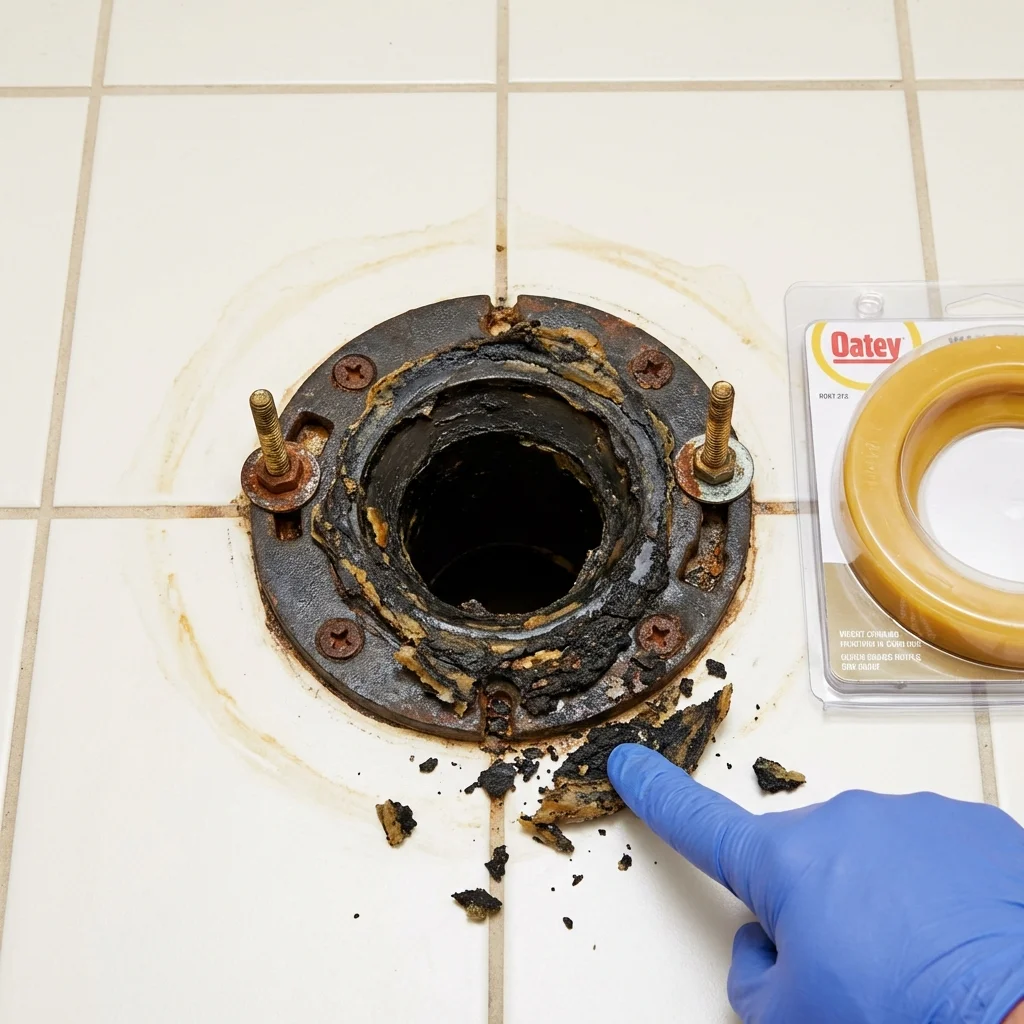 Failed wax ring showing water seepage at the base of a toilet in a Georgetown, CO home
